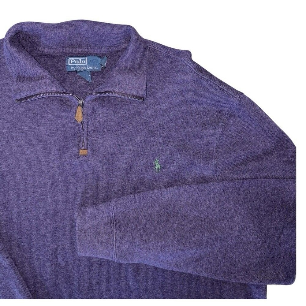 Polo Ralph Lauren Mens XL Purple 1/4 Zip Sweater Cotton Knit Pullover Mock Neck